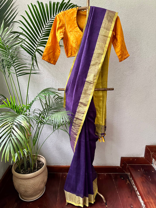 PURPLE YELLOW LINEN SARI