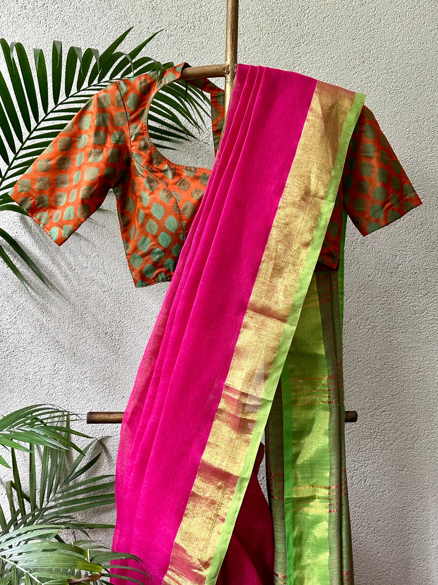 RANI GREEN LINEN SARI