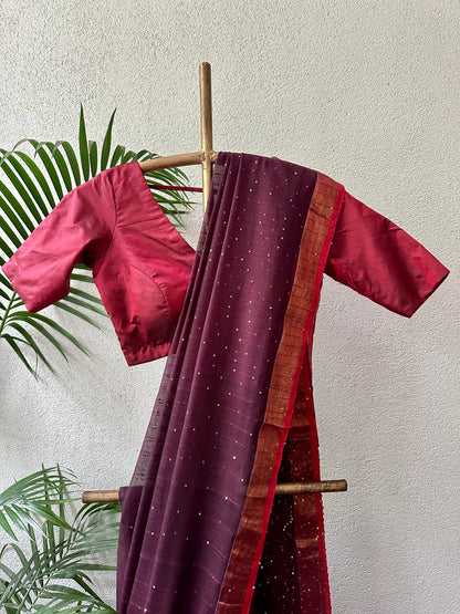 MAROON SEQUIN  MUL COTTON SARI