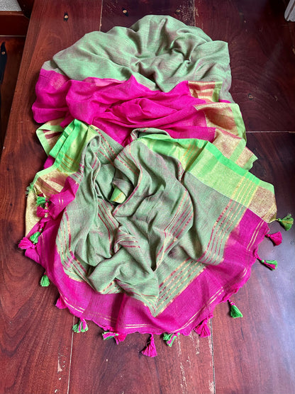 RANI GREEN LINEN SARI