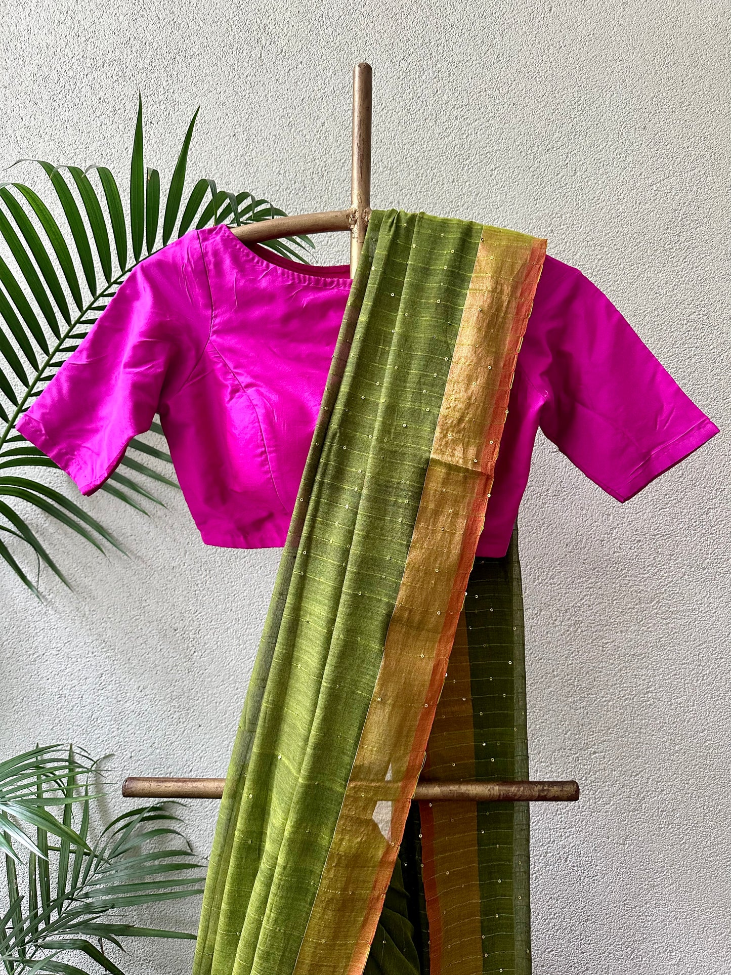 GREEN SEQUIN MUL COTTON SARI