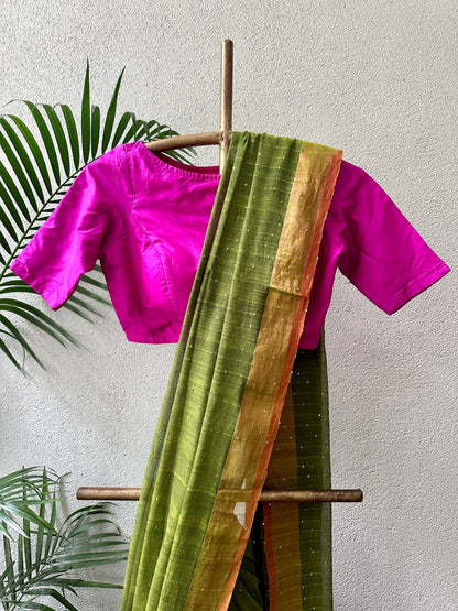 GREEN SEQUIN MUL COTTON SARI