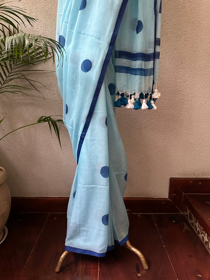 BLUE BLUE  MUL COTTON  SAREE