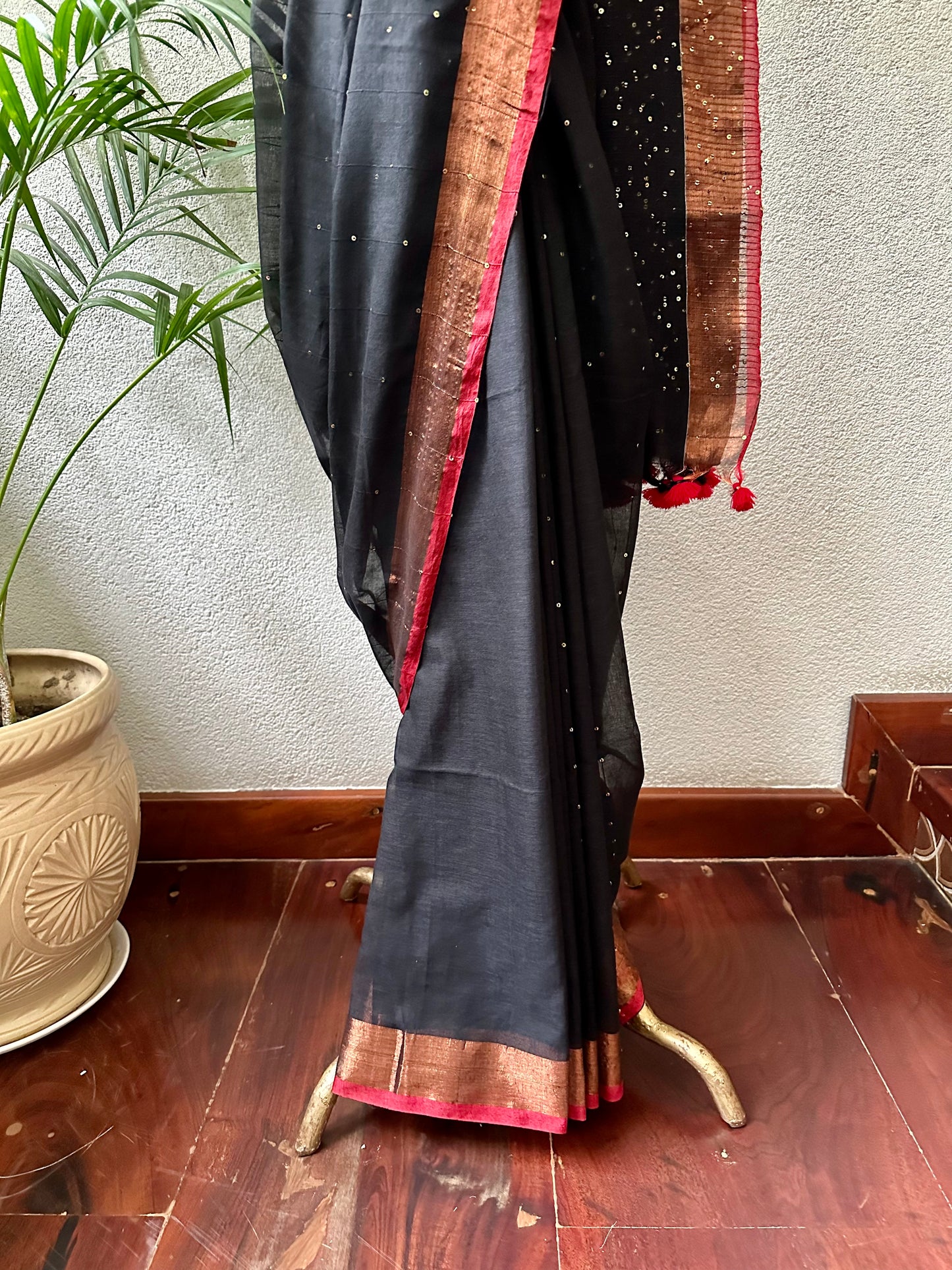 BLACK SEQUIN  MUL COTTON SARI