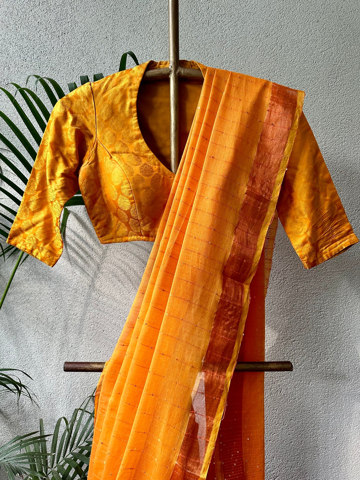 ORANGE SEQUIN MUL COTTON SARI