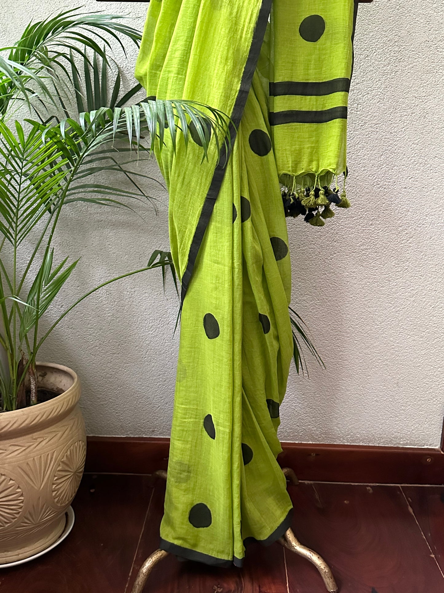 GREEN BLACK   MUL COTTON  SAREE