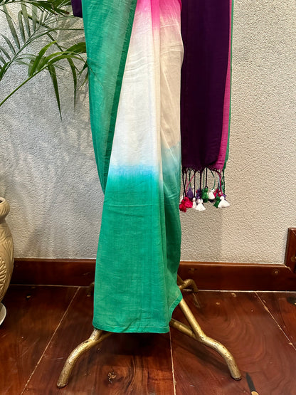 TIRANGA  PURPLE MUL COTTON  SAREE