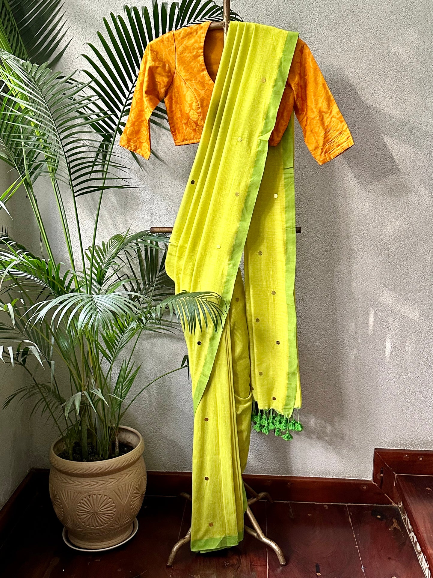 LIME GREEN  TILLA COTTON SARI