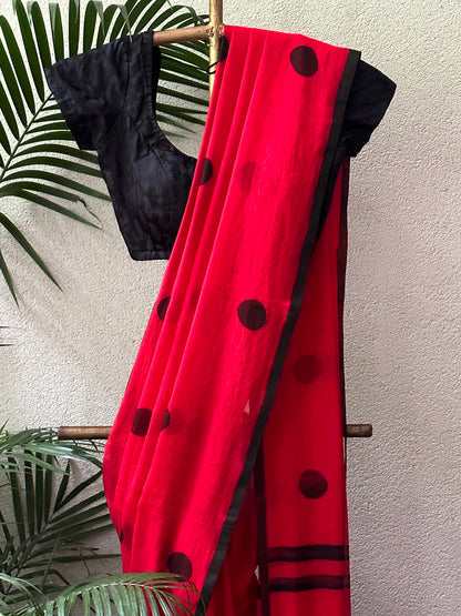 RED BLACK COLOUR TASSEL   MUL COTTON  SAREE