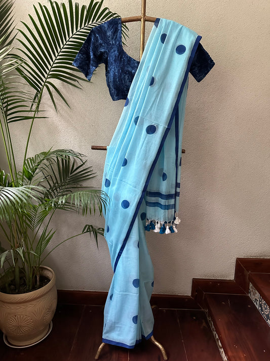 BLUE BLUE  MUL COTTON  SAREE