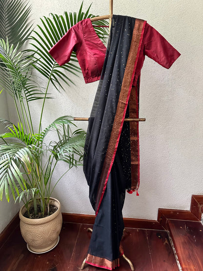 BLACK SEQUIN  MUL COTTON SARI