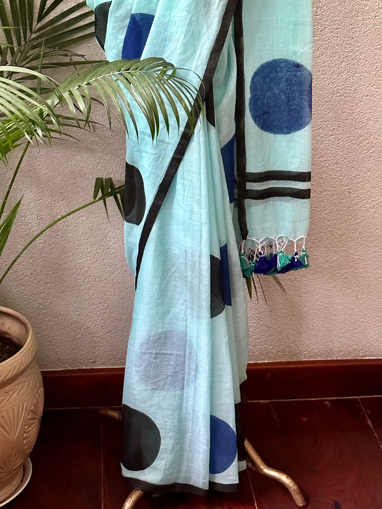 BLACK BLUE  MUL COTTON  SAREE