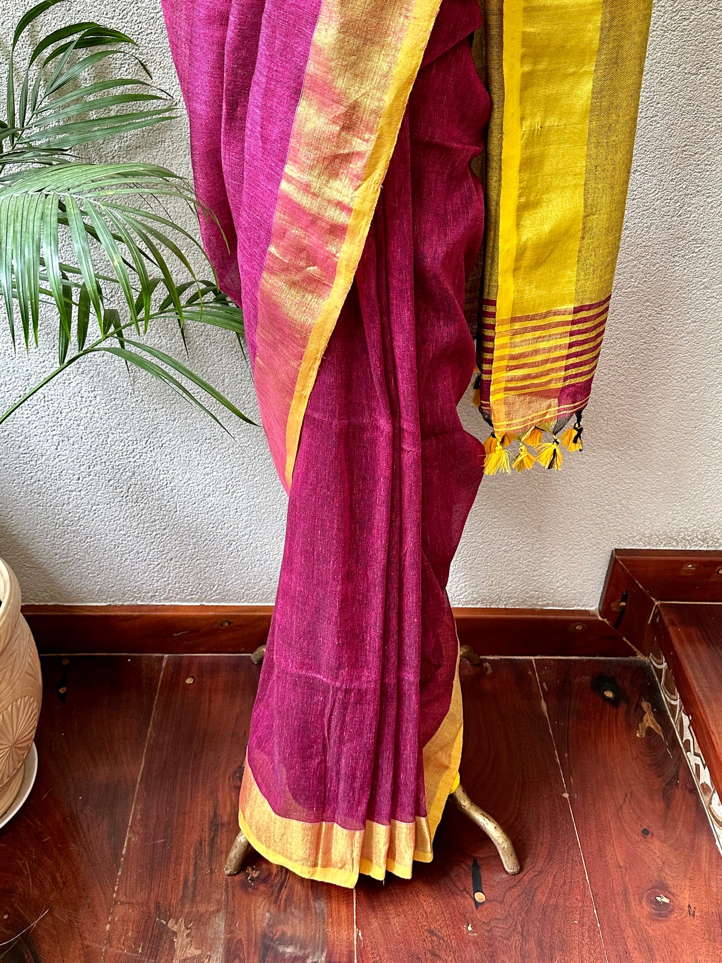 RANI MUSTARD LINEN SARI