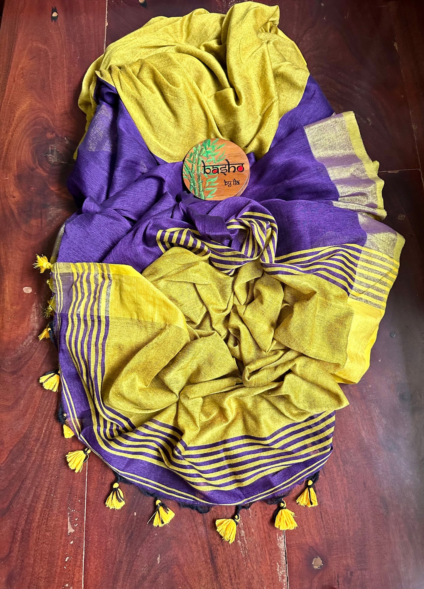 PURPLE YELLOW LINEN SARI