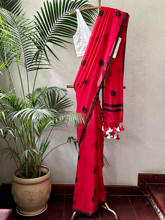 RED BLACK   MUL COTTON  SAREE