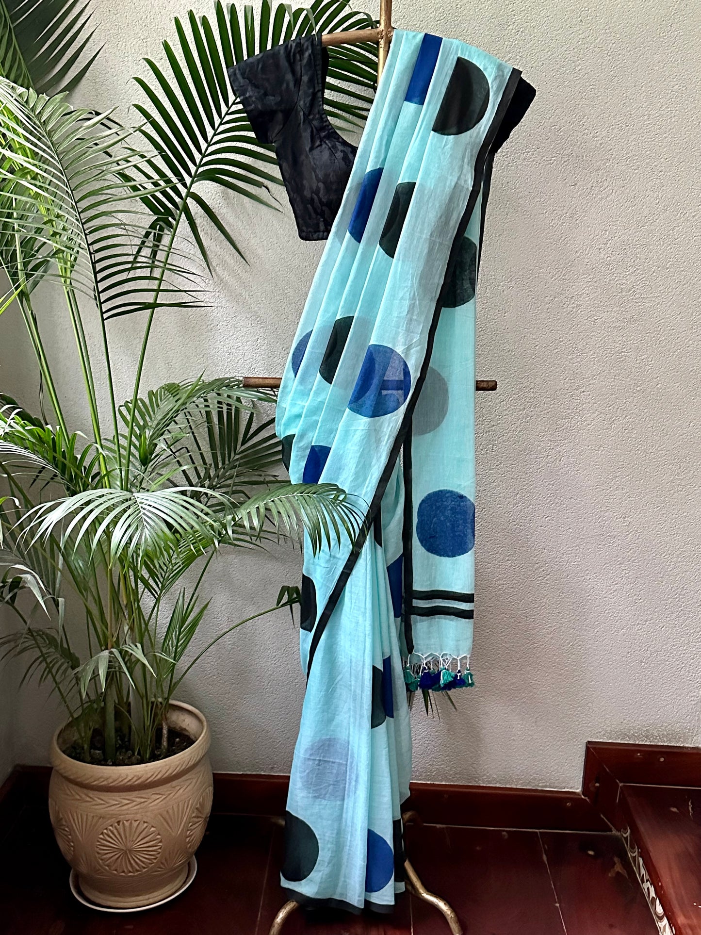 BLACK BLUE  MUL COTTON  SAREE