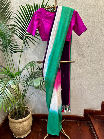 TIRANGA  PURPLE MUL COTTON  SAREE