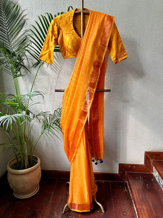 ORANGE SEQUIN MUL COTTON SARI