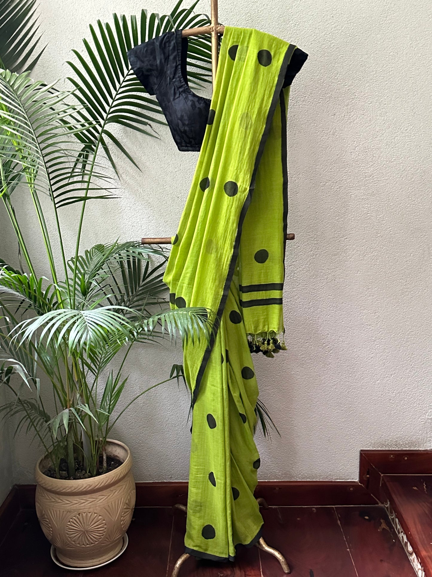 GREEN BLACK   MUL COTTON  SAREE