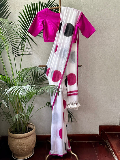 BLACK WHITE  MUL COTTON  SAREE