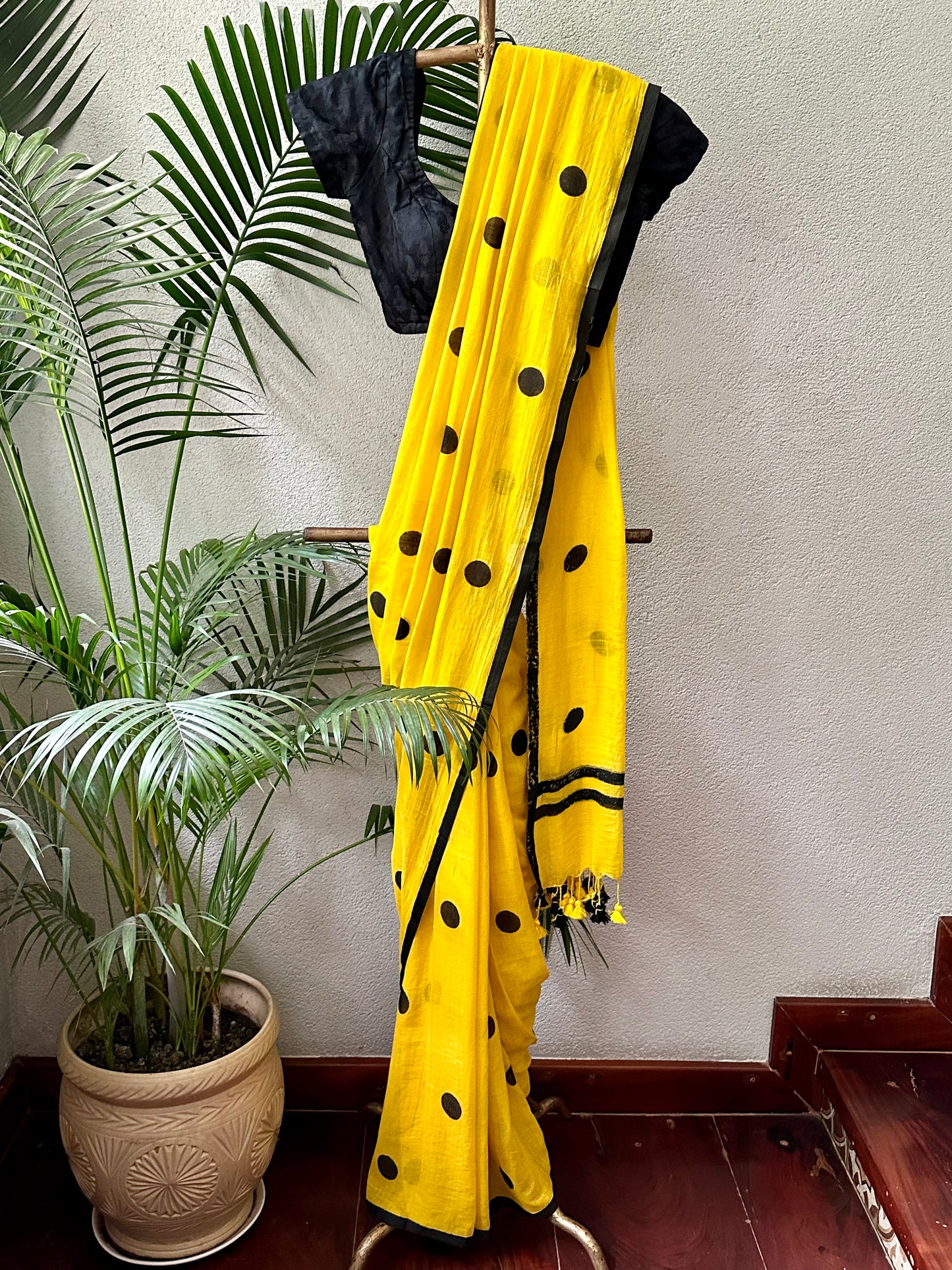 YELLOW BLACK  MUL COTTON  SAREE