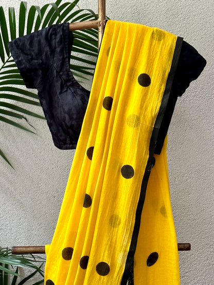 YELLOW BLACK  MUL COTTON  SAREE