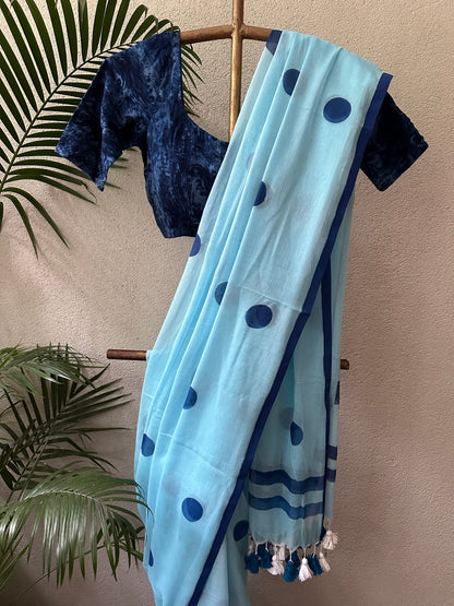 BLUE BLUE  MUL COTTON  SAREE