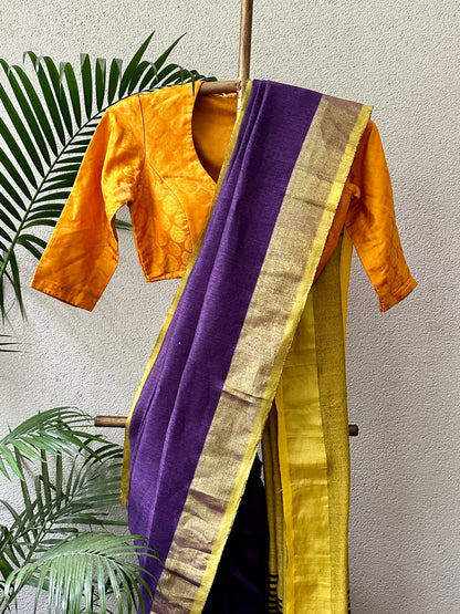 PURPLE YELLOW LINEN SARI