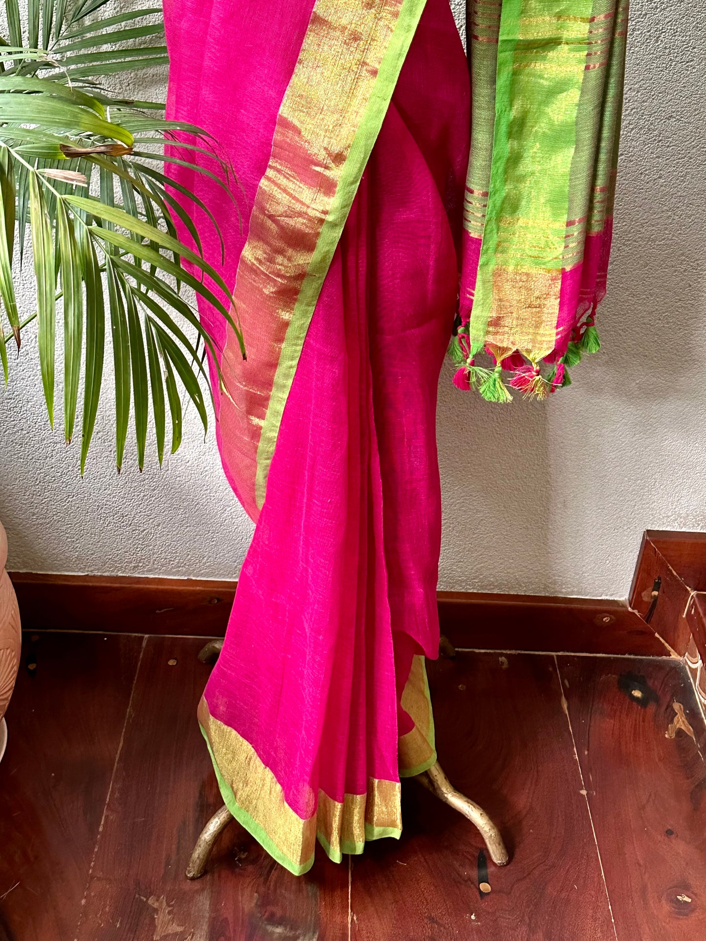 RANI GREEN LINEN SARI