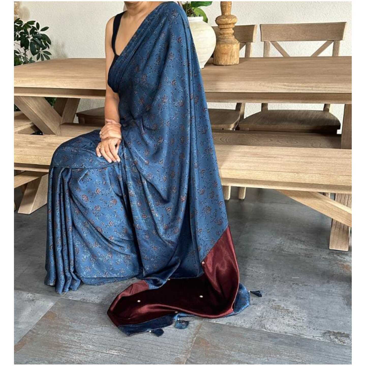 INDIGO AJRAKH  MODAL SARI