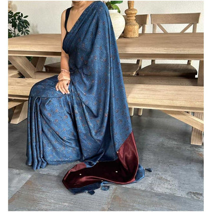 INDIGO AJRAKH  MODAL SARI